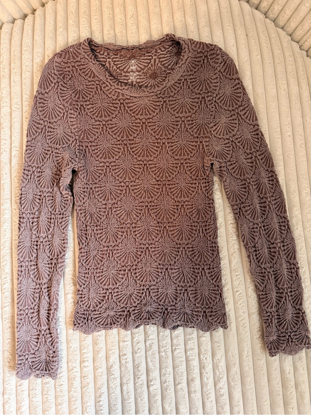 Aura Long Sleeve Textured Lace Top - Mauve Brown